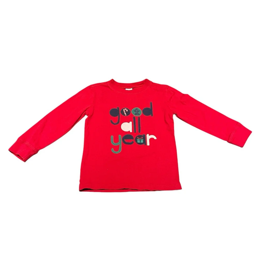 Gymboree Boys Good All Year Christmas Holiday Long Sleeve TShirt‎ Size 4T EUC